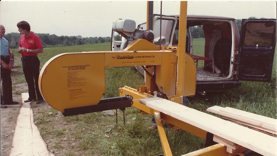 Wood-Mizer Portable Sawmill #1 Delivered from Indiana, USA to New York, USA by Don Laskowski (right), Wood-Mizer Co-Founder.