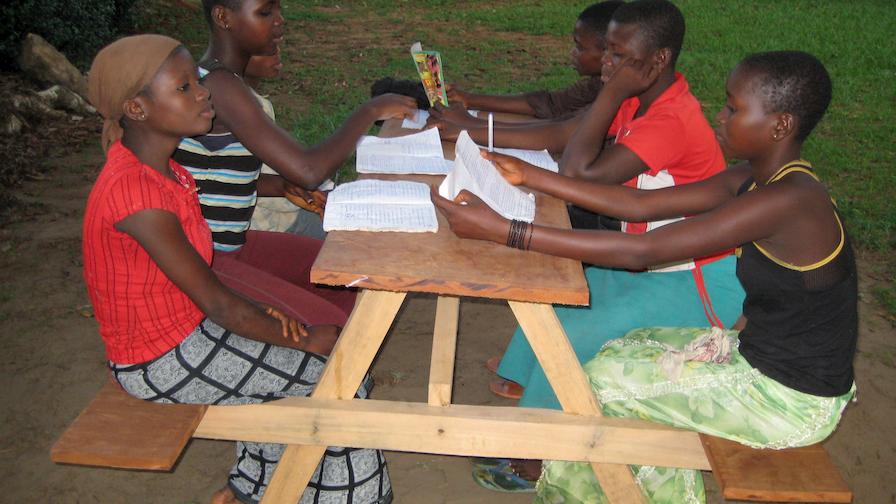 Wood picnic table in Congo