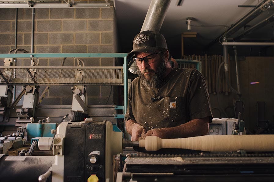 Turning a baseball bat on a wood lathe