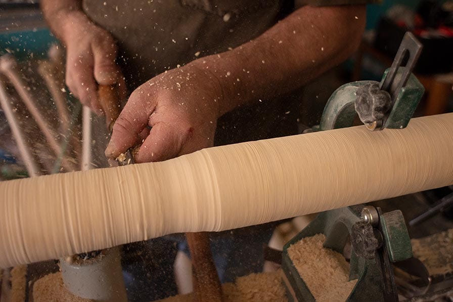 Turning a baseball bat on a wood lathe